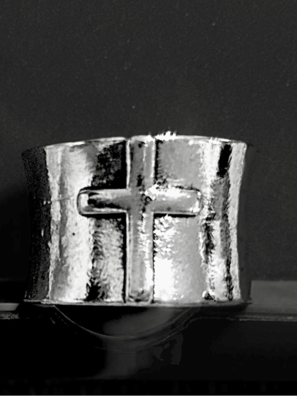 New Silver Tone Cross Ring Wide Band Unisex